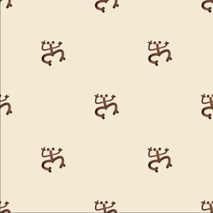 May include: A seamless pattern featuring a repeating design of brown stylized frogs on a light beige background.