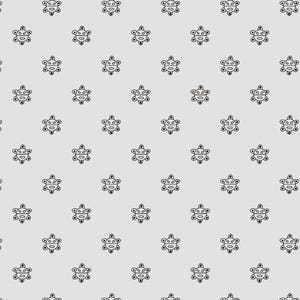 May include: A seamless pattern featuring a repeating design of a stylized sun with a face. The sun is outlined in black and has a simple face with two eyes and a mouth. The background is a light gray.