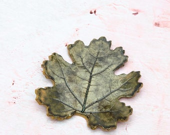 Handmade soap dish - Rustic Ceramic plate - Metallic Leaf Dish - Small Pottery Plate - Handmade Gift - Ceramic coaster