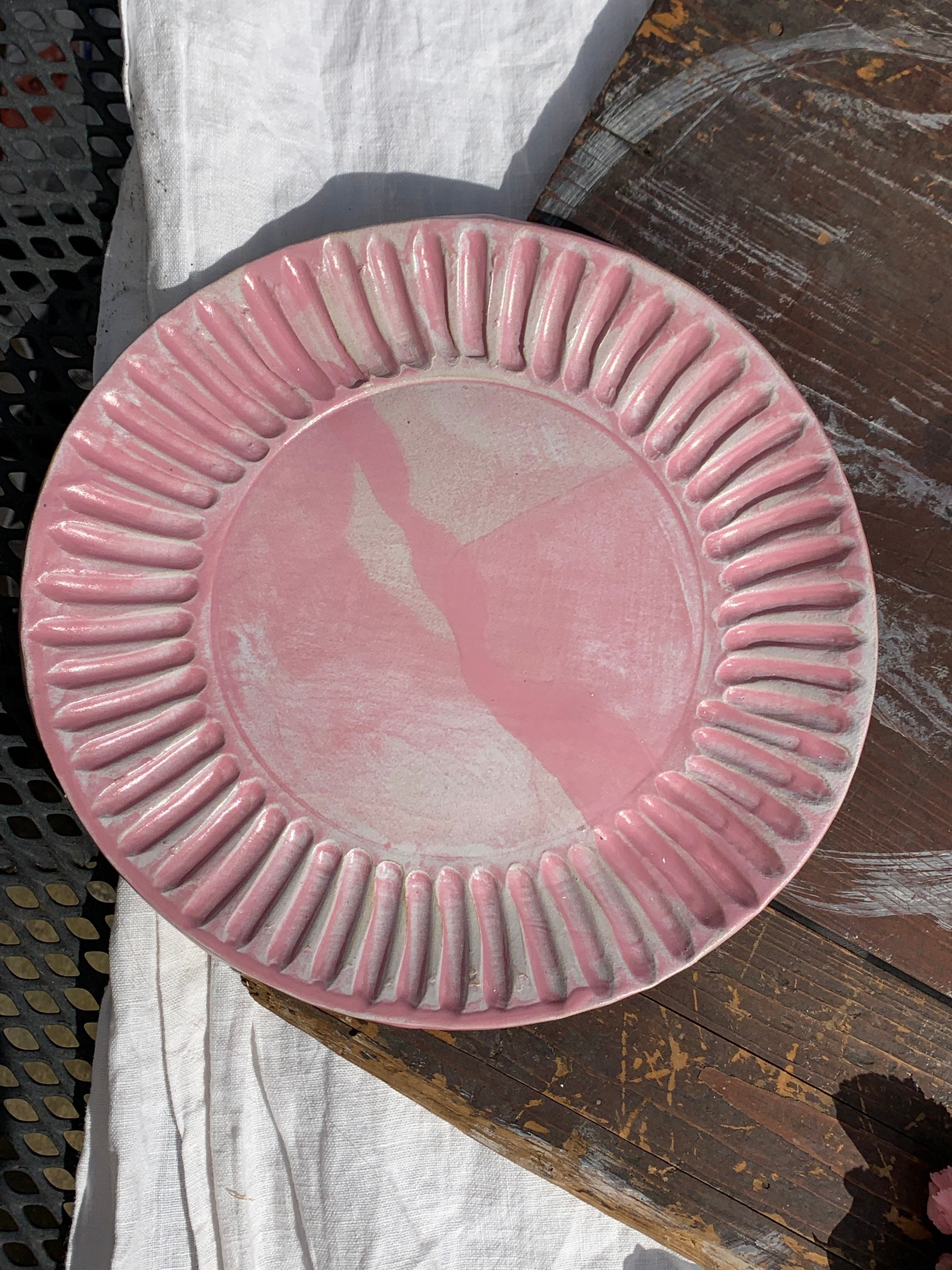 Handmade Plates Pink Ceramic Plates Carved Plate Rustic Etsy