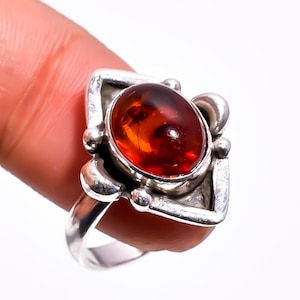 Bernstein Ring, Erstaunlicher Natürlicher Baltischer Bernstein Edelstein ethnischer Stil 925 Sterling Silber Ring November Birthstone Ring