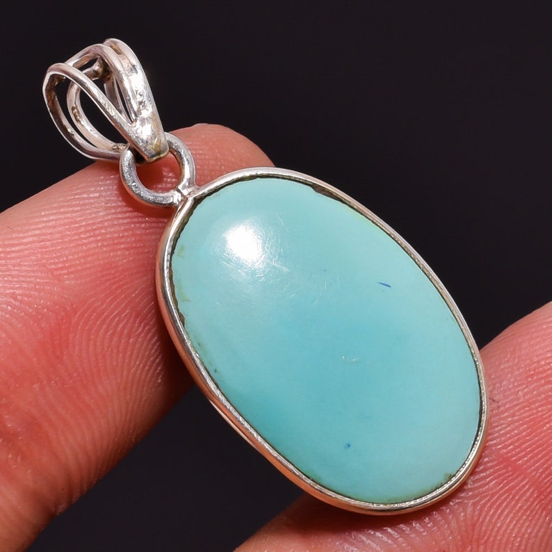 Turquoise Pendent Terrific Natural Tibetan Turquoise Gemstone Ethnic 925 Sterling Silver Pendant 1.3