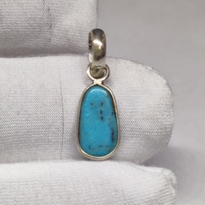 Turquoise Pendant , Classic Natural Tibetan Turquoise Gemstone Ethnic 925 Sterling Silver Pendant 0.7&quot;