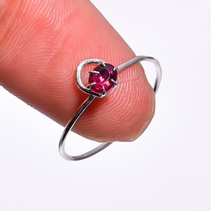 Natural Rhodolite Garnet Oval Cut 5X4 mm Gemstone 925 Sterling Silver Ring 7 US