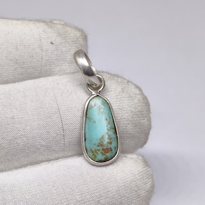 Turquoise Pendant , Classic Natural Tibetan Turquoise Gemstone Ethnic 925 Sterling Silver Pendant 0.7&quot;