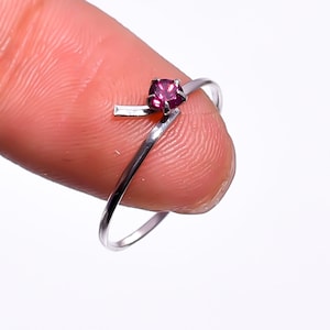 Natural Rhodolite Garnet Round Cut 4X4 mm Gemstone 925 Sterling Silver Ring 6 US