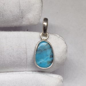 Turquoise Pendant , Classic Natural Tibetan Turquoise Gemstone Ethnic 925 Sterling Silver Pendant 0.7&quot;