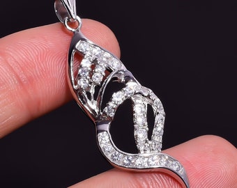 Awesome Cubic Zircon Gemstone Ethnic Style 925 Sterling Silver Pendant 1.8"