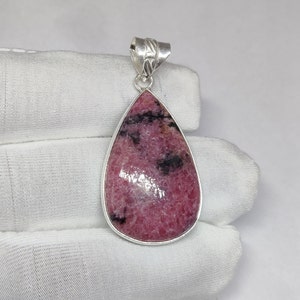 Rhodonite Pendant , Natural Rhodonite Gemstone Ethnic Style 925 Sterling Silver Pendant 1.6&quot;