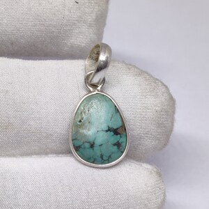 Turquoise Pendant , Classic Natural Tibetan Turquoise Gemstone Ethnic 925 Sterling Silver Pendant 0.7&quot;