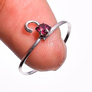 Natural Rhodolite Garnet Round Cut 4X4 mm  Gemstone 925 Sterling Silver Ring 6 us