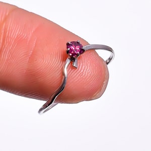 Natural Rhodolite Garnet Round Cut 4X4 mm Gemstone 925 Sterling Silver Ring 7 US