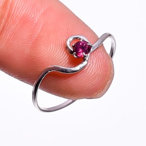 Natural Rhodolite Garnet Round Cut 4X4 mm Gemstone 925 Sterling  Silver Ring 6.75 US
