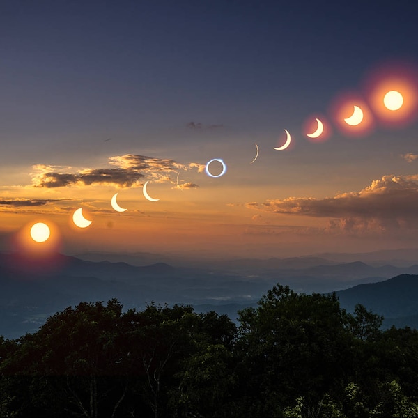 Georgia Landscape Photography Art Print - 2017 Great American Solar Eclipse Phases over Brasstown Bald- Multiple Sizes - Photo or Poster