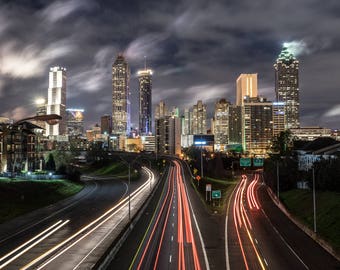 Jackson Street Bridge After Rain — Atlanta Skyline Long Exposure Fine Art Print