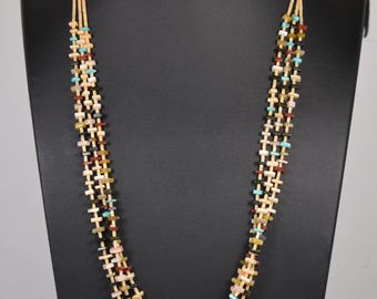 Vintage Santo Domingo Pueblo Heishi Necklace – Shell & Turquoise 3-Strand