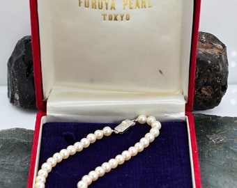 1970's Vintage 6mm White Akoya Pearl Strand Necklace with Sterling Silver Clasp by Furuya Pearl in Tokyo with Original Presentation Box