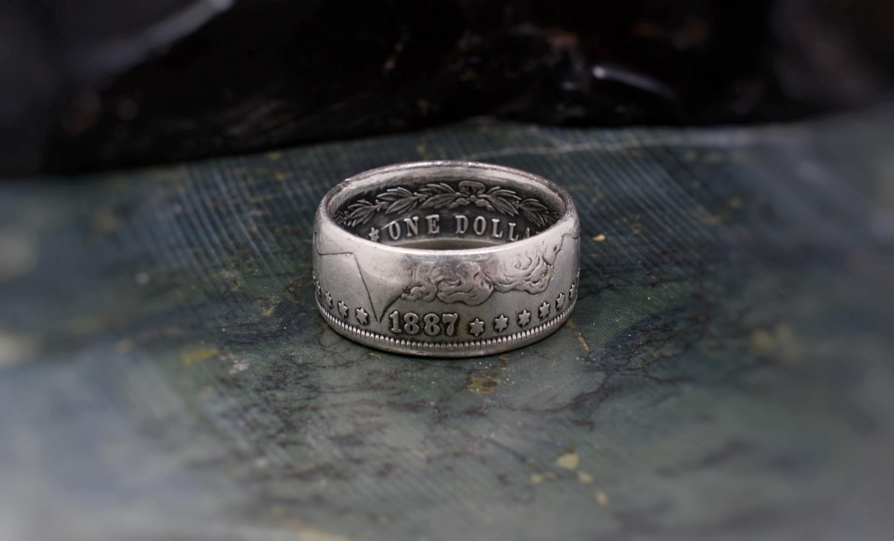 1887 Morgan Silver Dollar Art Men's Silver Ring Finger Size 13 US
