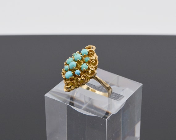 Vintage Victorian Filigree Cluster Turquoise 18kt… - image 2