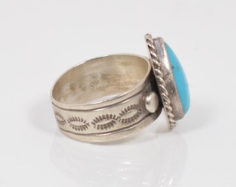 Vintage Navajo R. Tom Sterling Silver Turquoise Ring | Teardrop