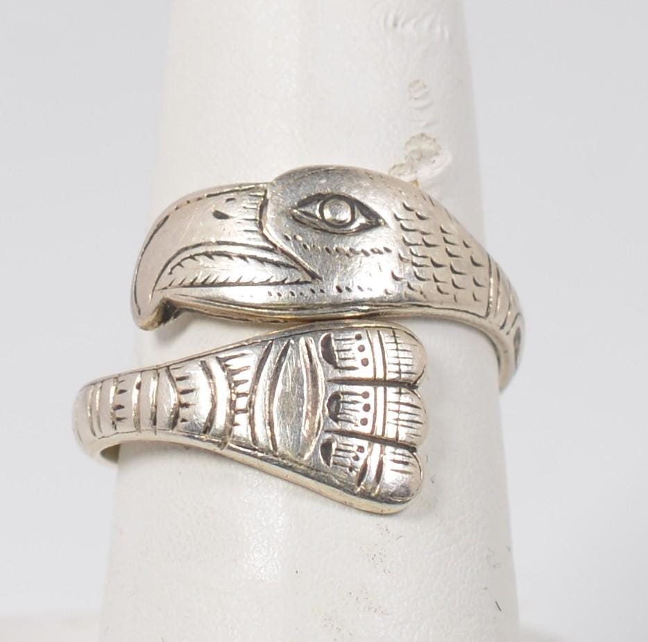 Vintage Sterling Silver Eagle Wrap Ring: Native American