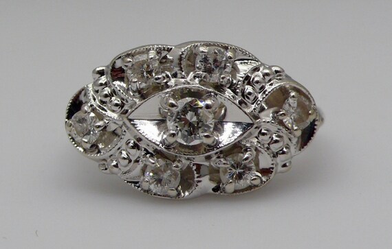 Vintage 14kt White Gold Lady's Diamond "EYE" Ring - image 3