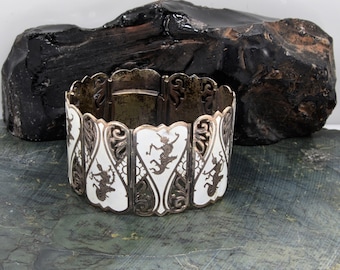 1940s Siam Sterling Silver Bracelet: Enamel Deities & Angels