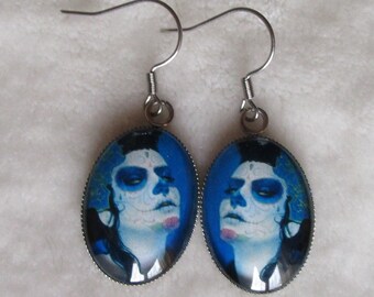 oval calavera earrings, catrina