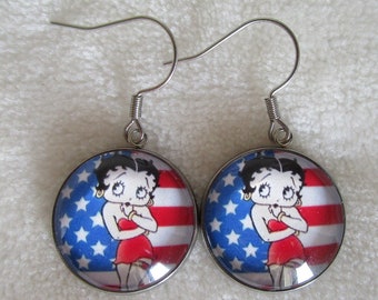 betty boop earrings on american flag