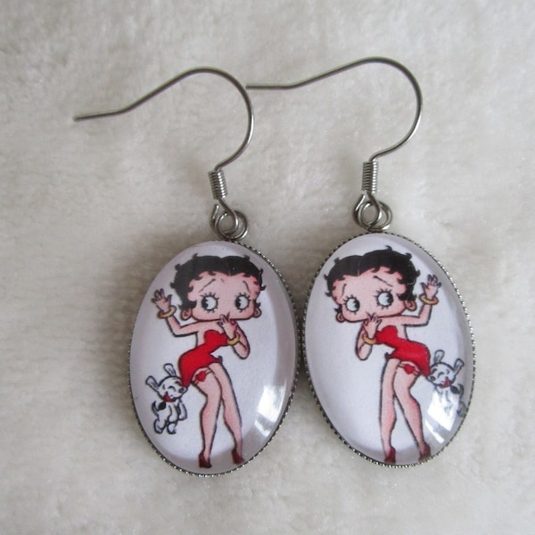 boucles d'oreilles ovales betty boop et chiot