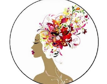 cabochon femme chignon fleurs, 18mm