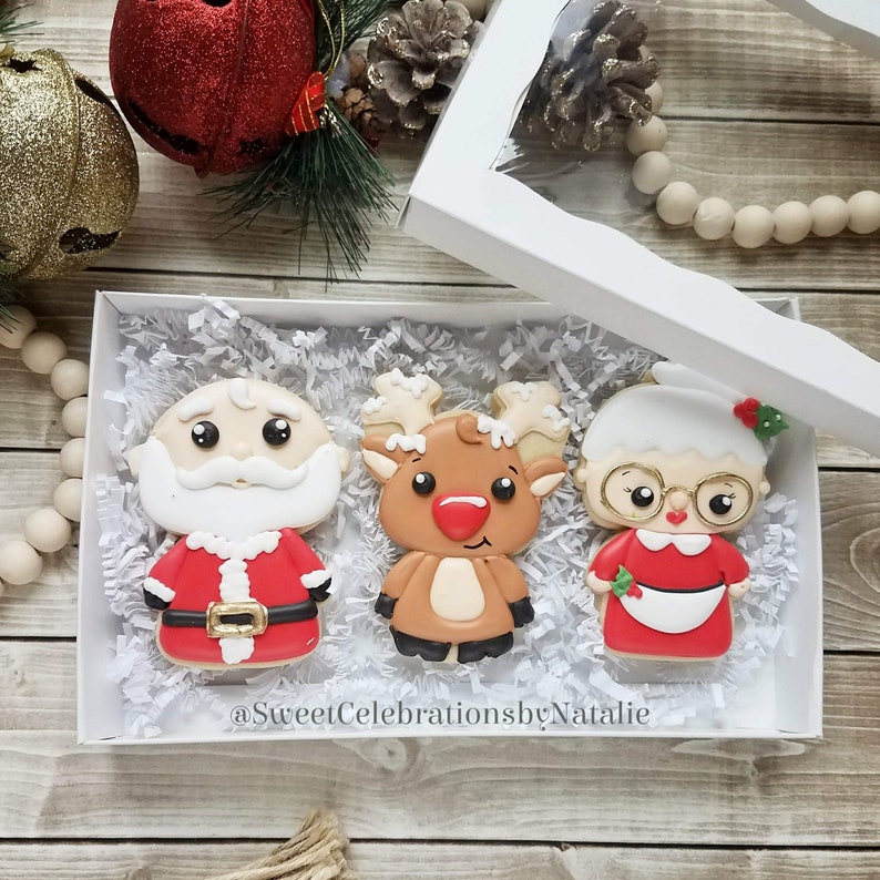 Santa Mrs. C & Rudolph Cookie Gift Box 3 cookies image 1