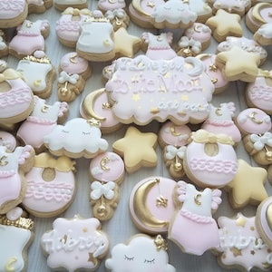 Love you to the Moon Baby Girl Shower Cookies
