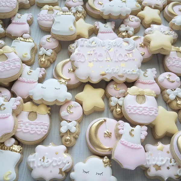 Love you to the Moon Baby Girl Shower Cookies