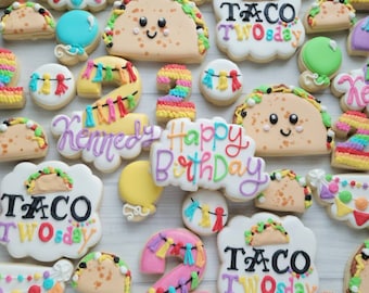 Taco TWOsday Cookies: Custom 2nd Birthday Party Favors
