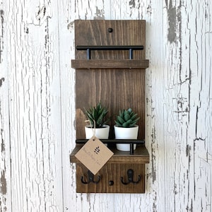 Easy install!  Custom Colours -  Rustic Modern Farmhouse Wood Wall Entryway Coat Rack- key rack -  Leash Holder  Mail Holder Key Hook Rack