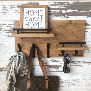 Easy install!  Custom Colour -  Rustic Modern Farmhouse Wood Wall Entryway Coat Rack,  key rack - Leash Holder  Mail Holder Key Hook Rack