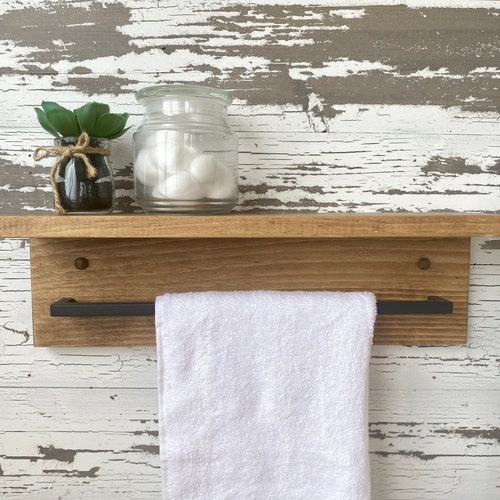 Rustic Wooden Towel Rack for Bathroom Wall Towel Rack Shelf - Etsy
