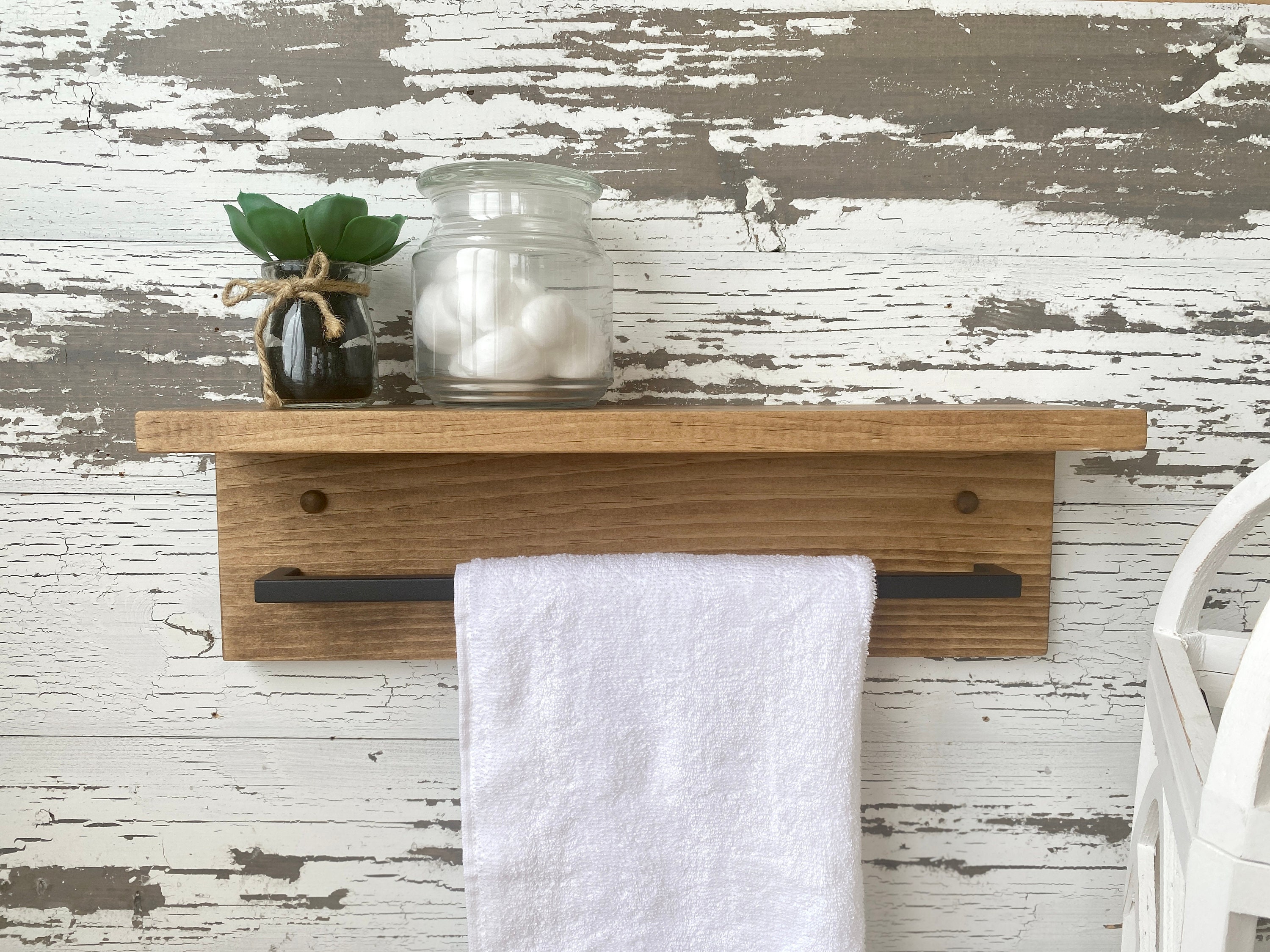 70cm Tasmanian Oak Bathroom Shelf With 60cm Matt Black Towel Rack. Bathroom  Shelf. Towel Rail. Floating Bathroom Shelf. 