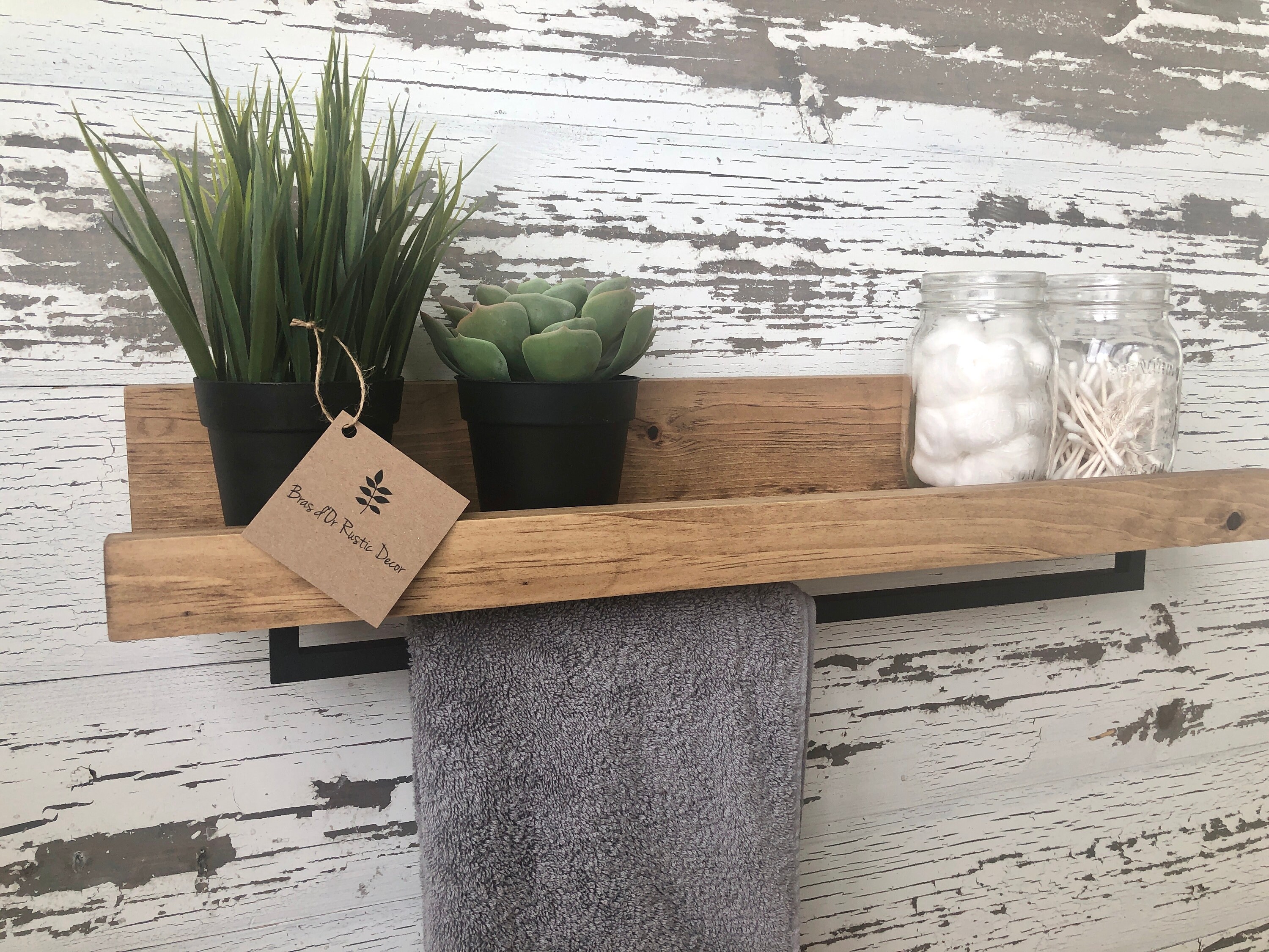 Easy Install ! 18" or 24"  Rustic Wood Hand Towel Rack Shel…