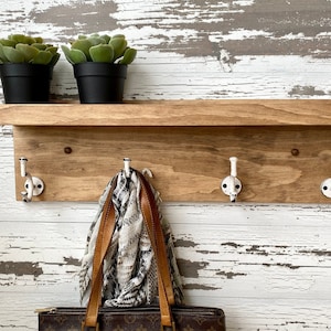 Easy Install-Hardware included - Rustic farmhouse  Coat Hook Rack with Shelf, Wood Hook Rack, Rustic Coat Rack, Entryway Hooks, Towel Hanger