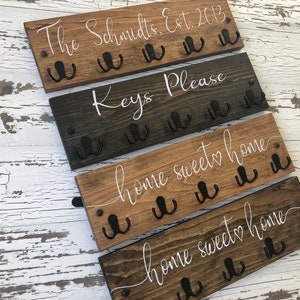 Easy Install ~  hardware included.  Rustic Farmhouse Home sweet home family name key rack key holder wall organizer mask holder mask rack