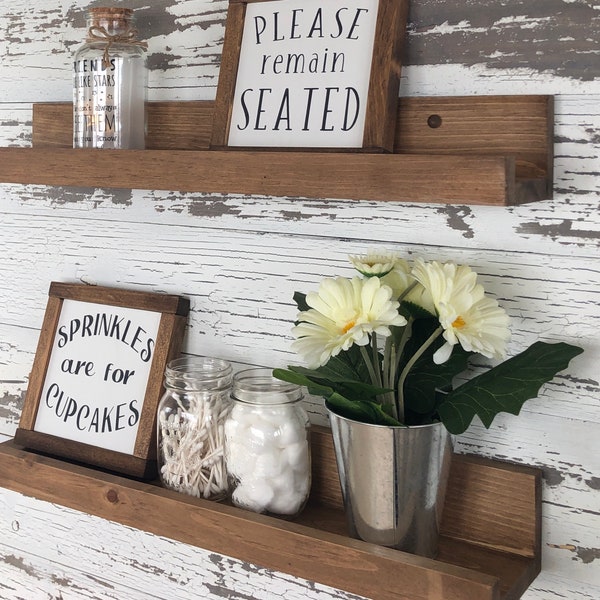 Easy install !  Set of Two - Wooden Floating shelf Picture Ledge Shelf Gallery Wall Rustic Home Decor,  Bathroom Storage Shelf magnolia
