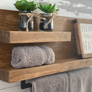 24" Easy Install - Rustic Farmhouse Wood Hand Towel Rack Shelf - Wooden Rustic Bathroom Rack Shelf - Farmhouse hand towel bar shelf