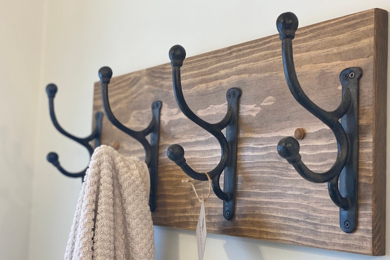 Easy Install-Hardware included Rustic farmhouse Coat Hook Rack wall Hook Rack Rustic Coat Rack Entryway Hooks Towel Hanger image 6