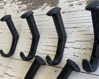 Railroad Spike Hook -  Cast Iron Railway Coat Hook - Black Coat Hook - - Railway Hook - Vintage Coat Hook - Towel Wall hook