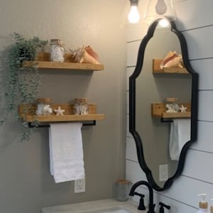 Easy Install ! 12&quot;  18&quot; 24&quot;  - 2 pieces - shelf and towel rack with shelf - rustic farmhouse wall shelf picture ledge bathroom shelf