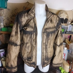 Upcycled Postapocalyptic  weathered Leather biker Jacket size 26/m worn dirty look