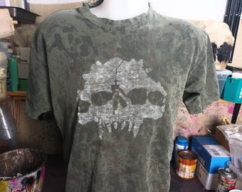 Camiseta postapocalíptica reciclada "Cráneo mutante" Talla XL, Camiseta postapocalíptica para LARP y cosplay,