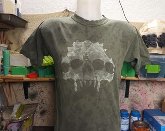 Camiseta postapocalíptica reciclada "Cráneo mutante" Talla M, Camiseta postapocalíptica para LARP y cosplay,